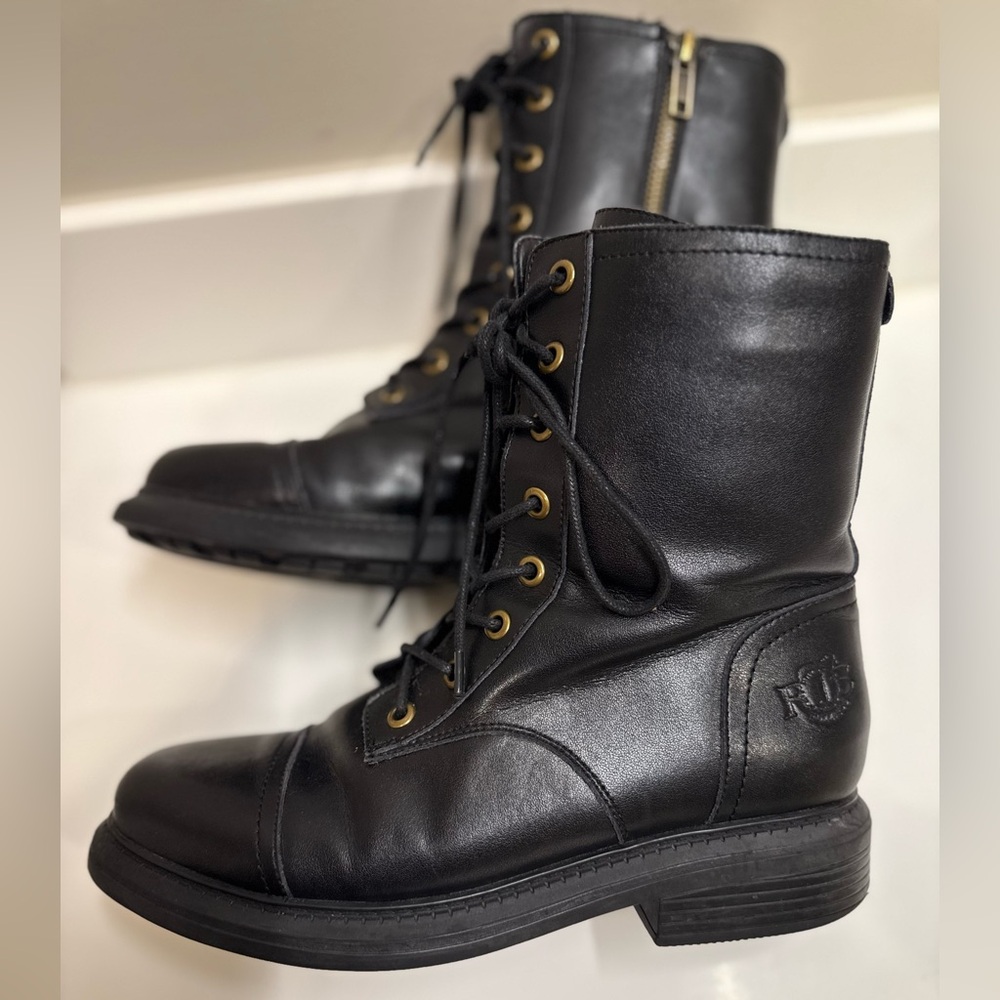 $180 Cloud Nine Danika Women’s Leather Sheepskin Wool Lined Combat Boots Black 7